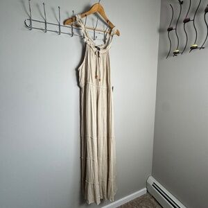 Mlle Gabrielle Sleeveless Tiered Maxi Dress Beige Size 3X NEW Boho Hippie Fairy